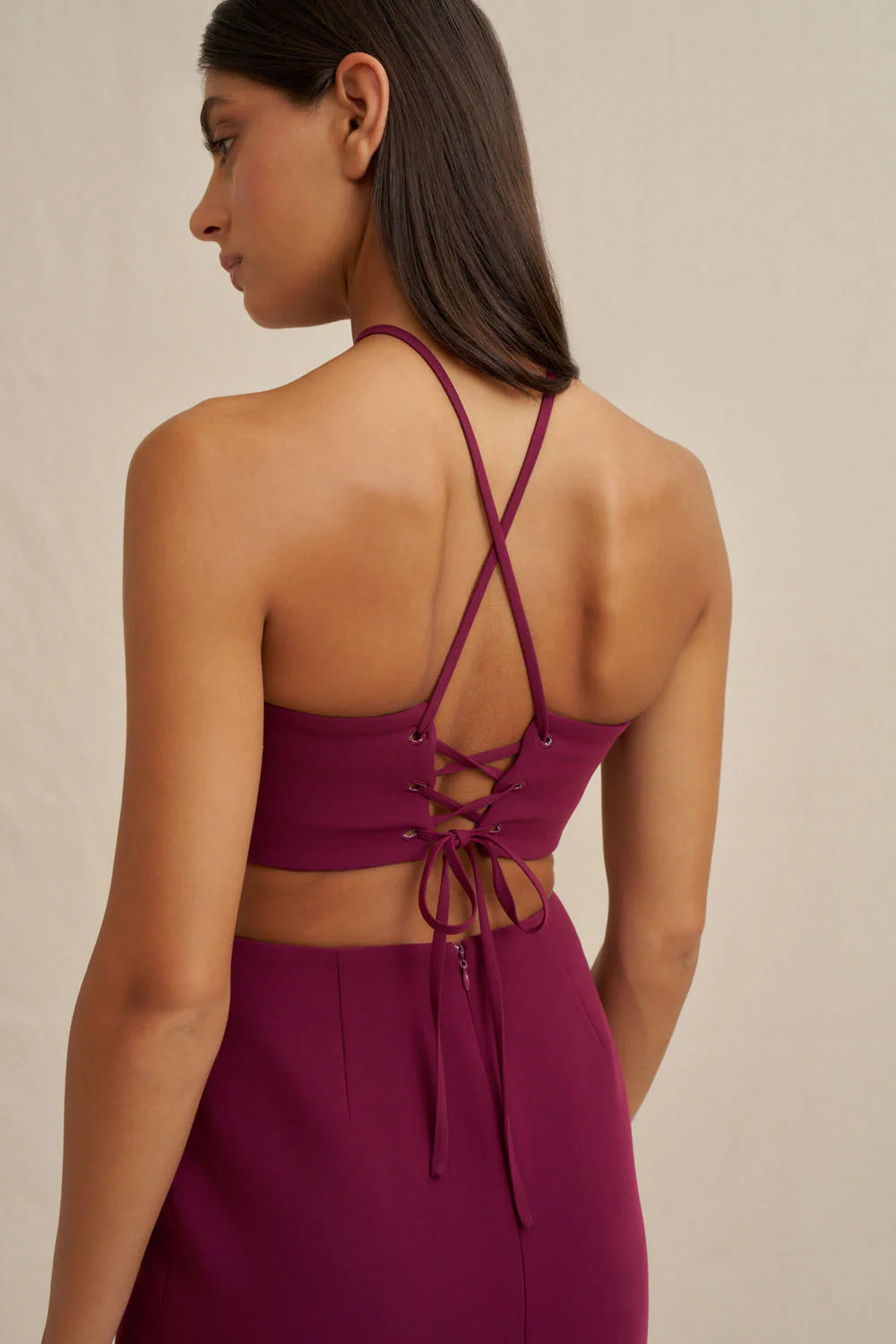 DIAMOND HALTER MIDI DRESS