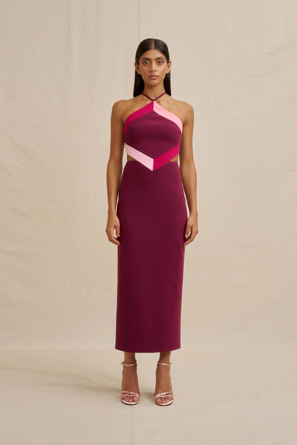DIAMOND HALTER MIDI DRESS