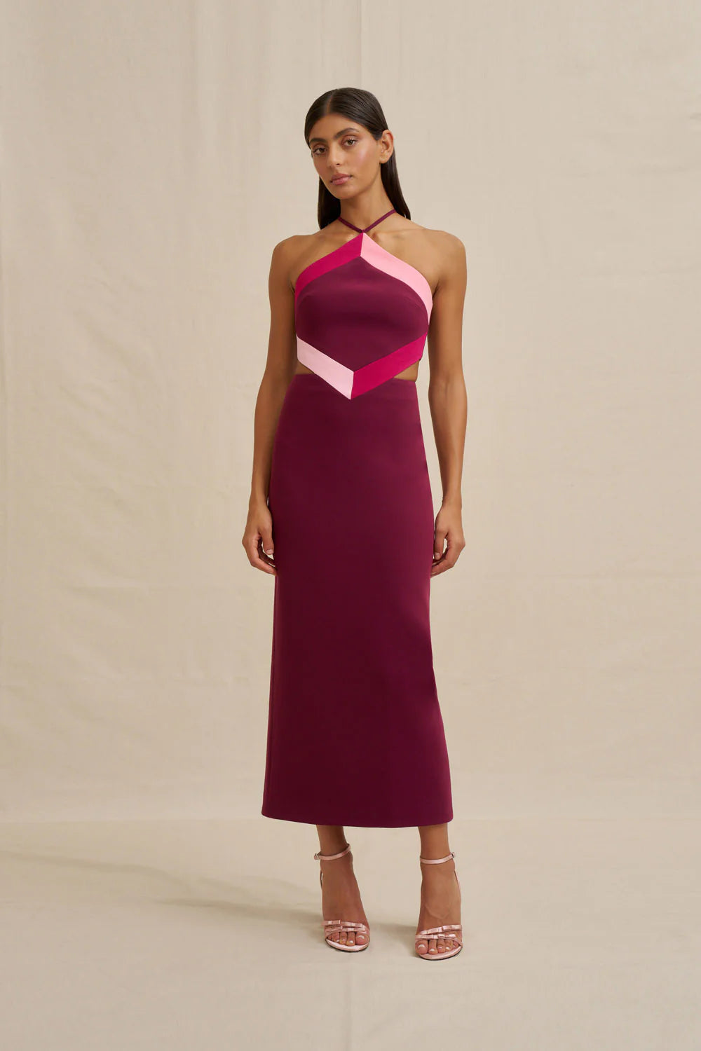 DIAMOND HALTER MIDI DRESS