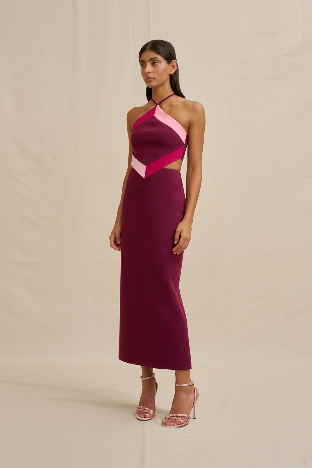 DIAMOND HALTER MIDI DRESS