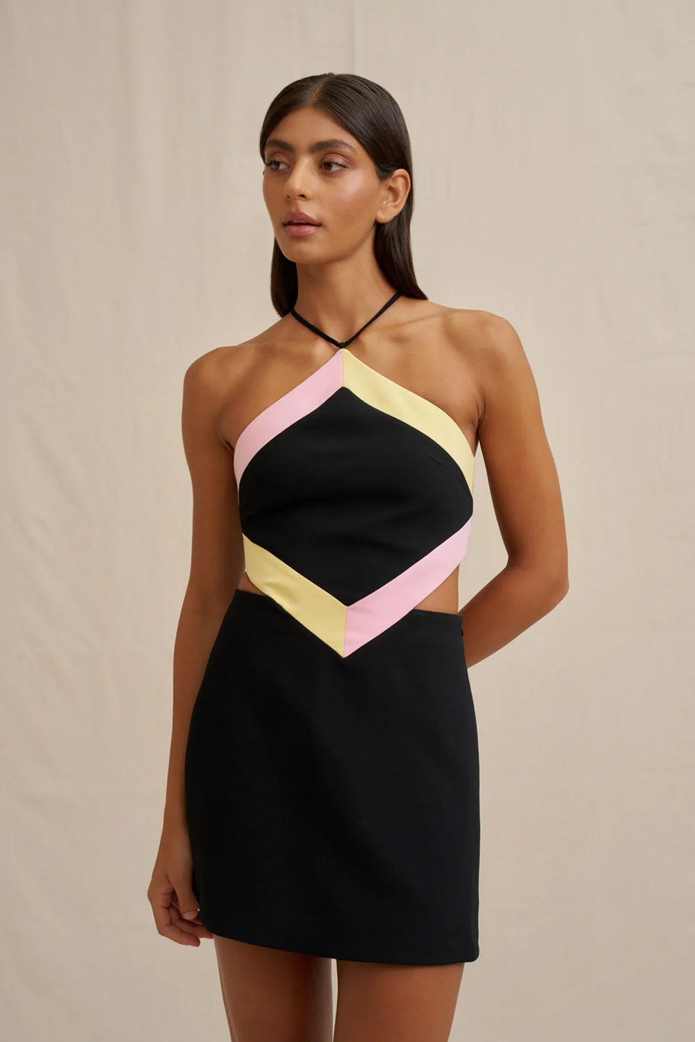 DIAMOND HALTER MINI DRESS