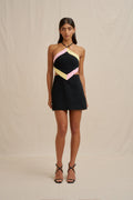 DIAMOND HALTER MINI DRESS