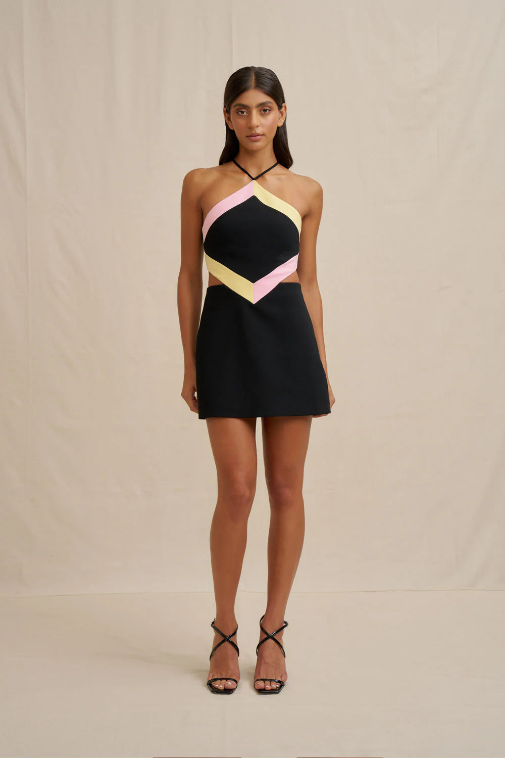 DIAMOND HALTER MINI DRESS