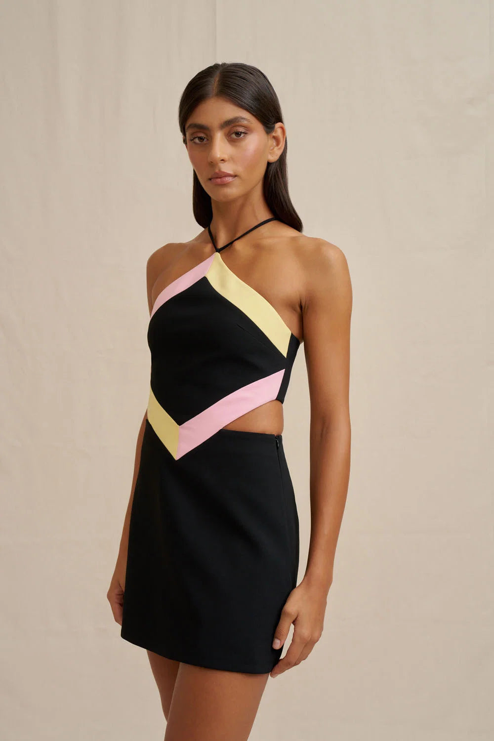 DIAMOND HALTER MINI DRESS