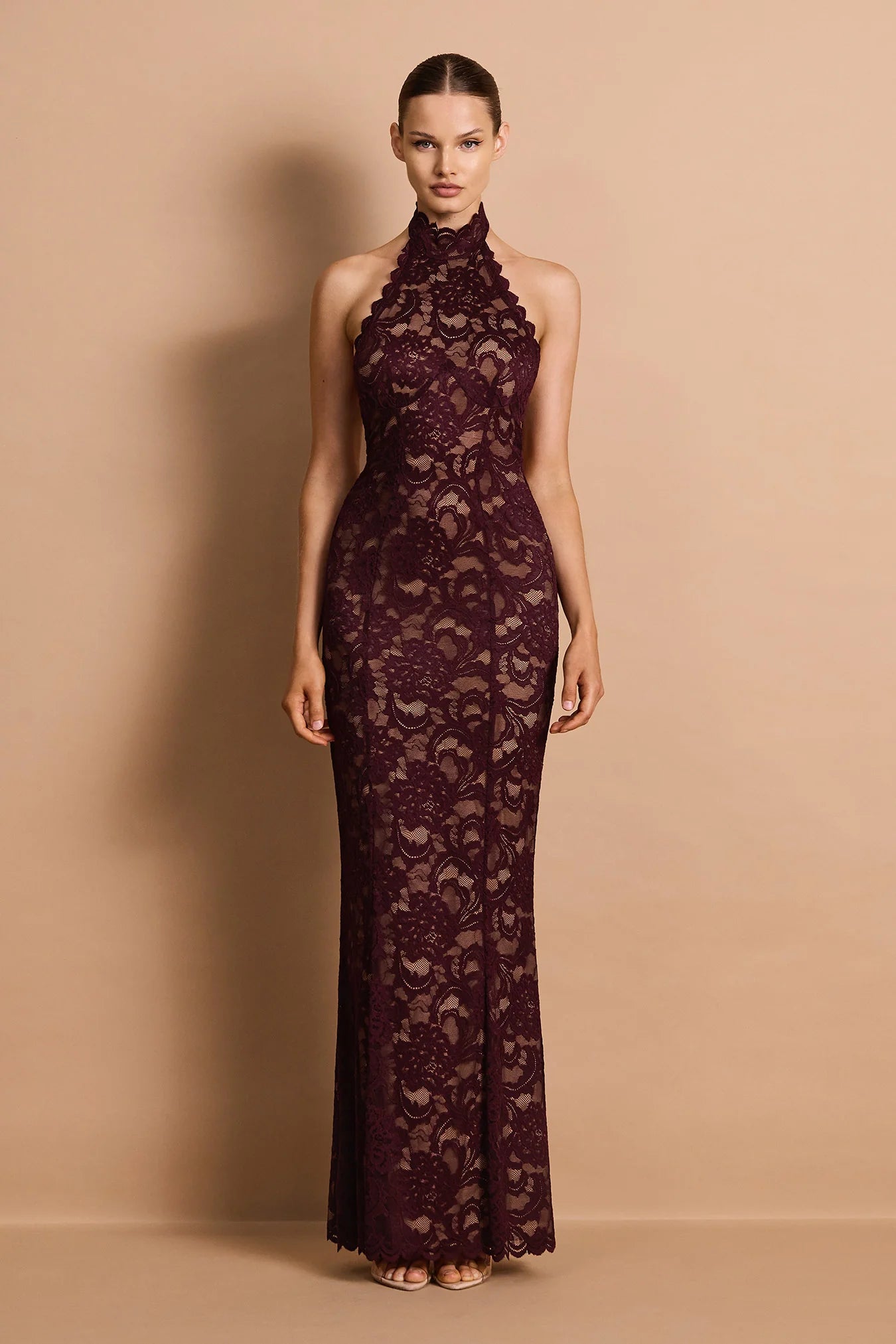 DELPHINE LACE HALTER GOWN
