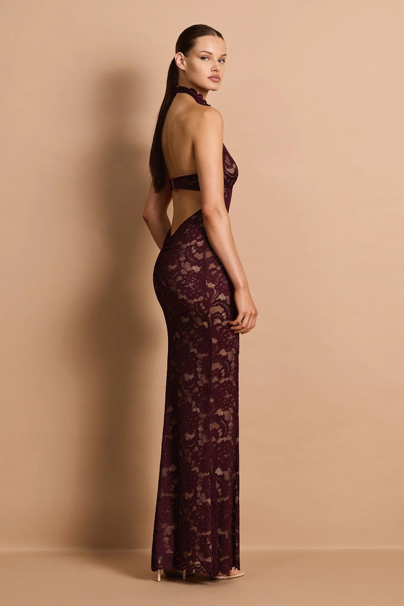 DELPHINE LACE HALTER GOWN