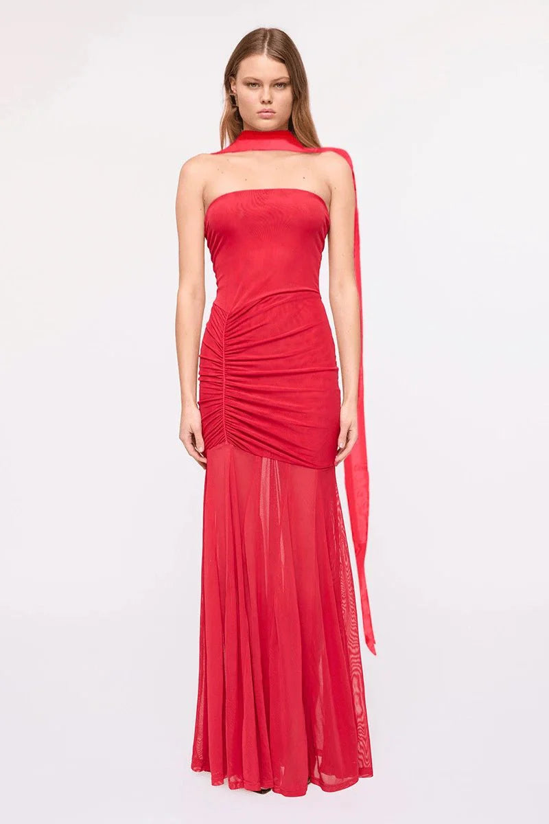 PHOENIX BUSTIER MAXI DRESS WITH REMOVABLE SCARF AND SASH