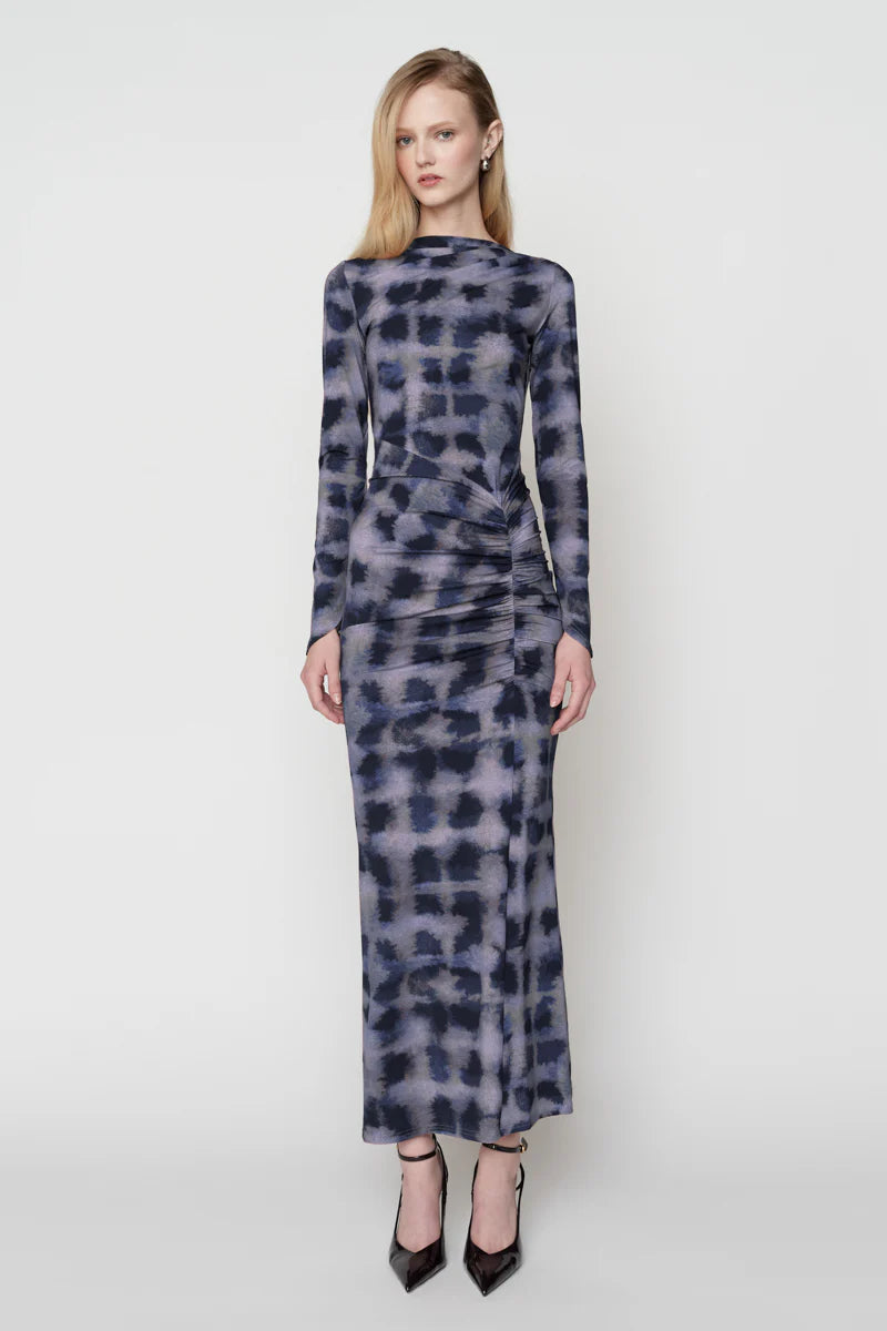 SHIBORI LONG SLEEVE RUCHED MAXI