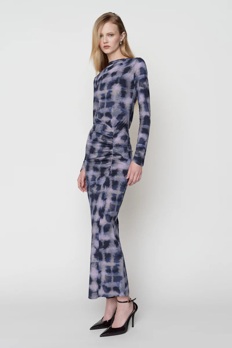 SHIBORI LONG SLEEVE RUCHED MAXI