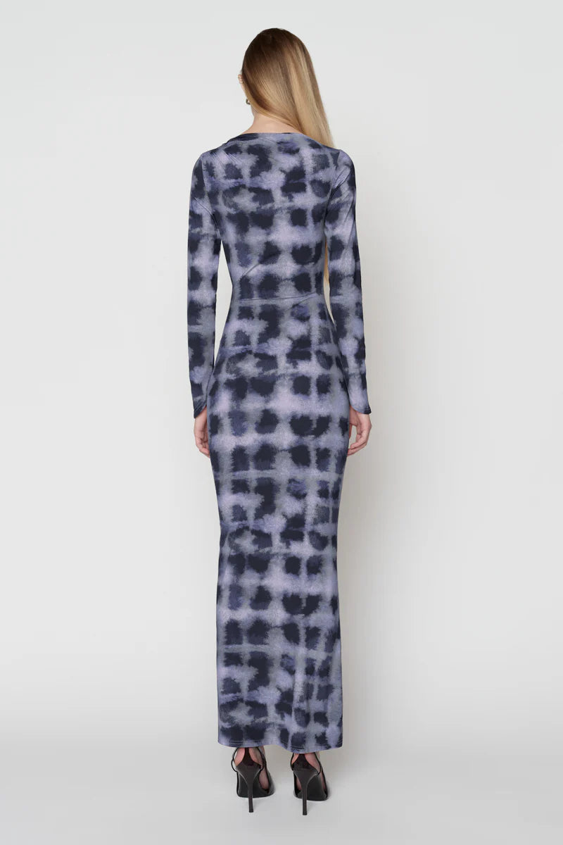SHIBORI LONG SLEEVE RUCHED MAXI