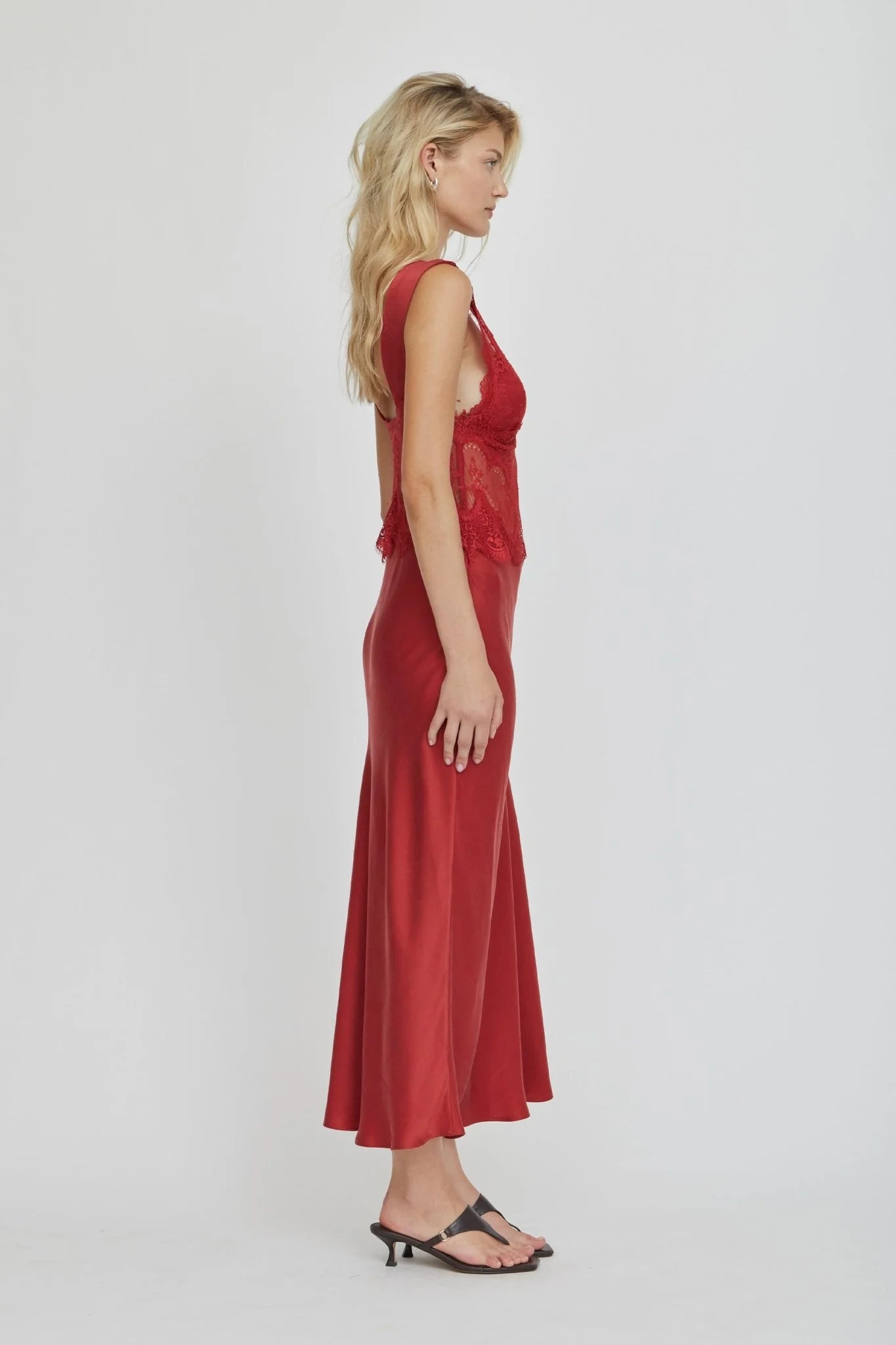 VISIONS LACE DEEP V MAXI DRESS