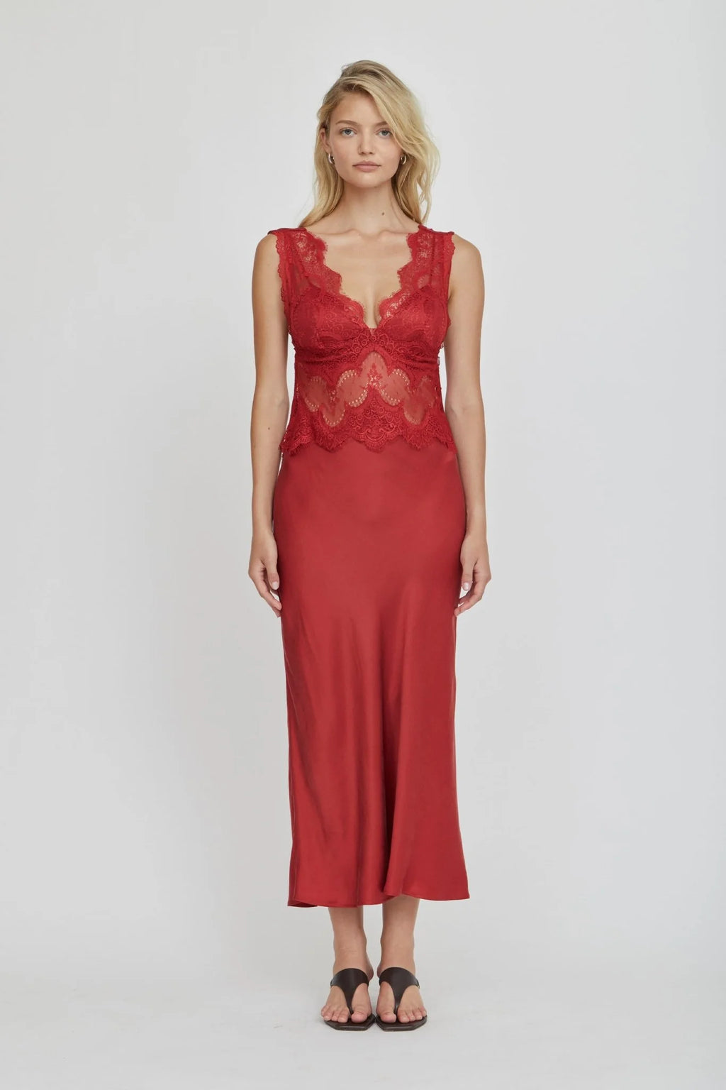 VISIONS LACE DEEP V MAXI DRESS