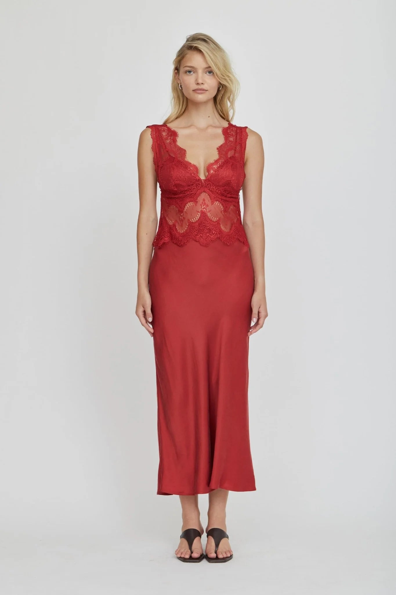 VISIONS LACE DEEP V MAXI DRESS
