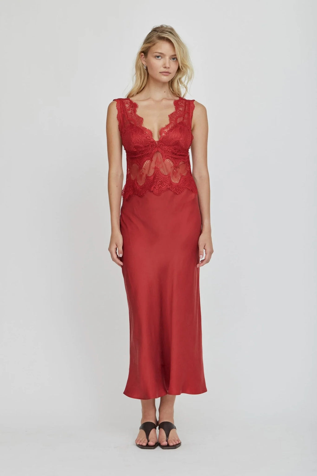 VISIONS LACE DEEP V MAXI DRESS